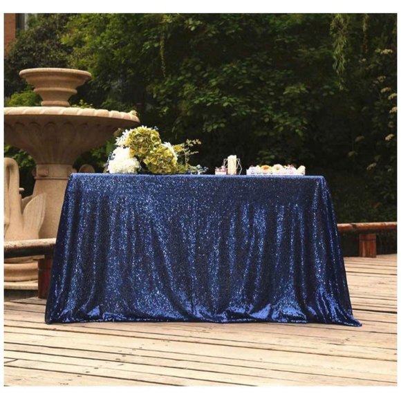 Navy Blue 90x132 inch Rectangle Sequin Tablecloth Wedding Party Linen - Picture 1 of 4